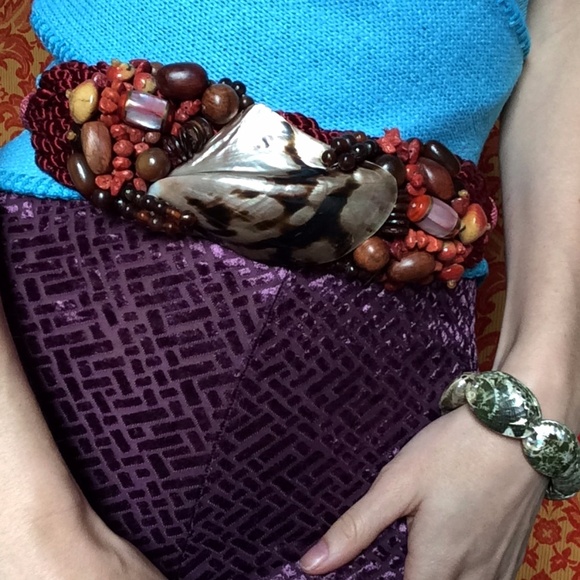 Mother of Pearl & Glass Amber Beaded Waist Belt